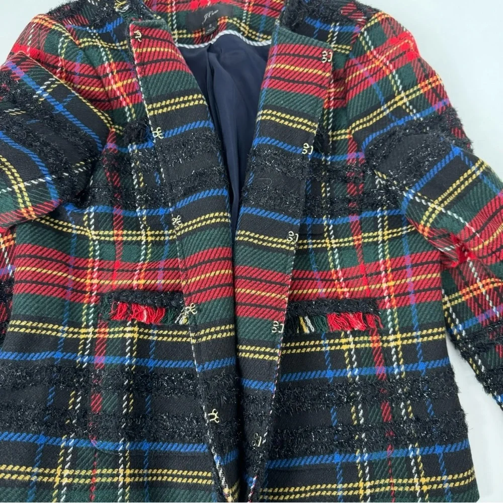 J. Crew Stewart Plaid Tartan Lady Jacket Red Blazer Preppy Work Classic Size  2